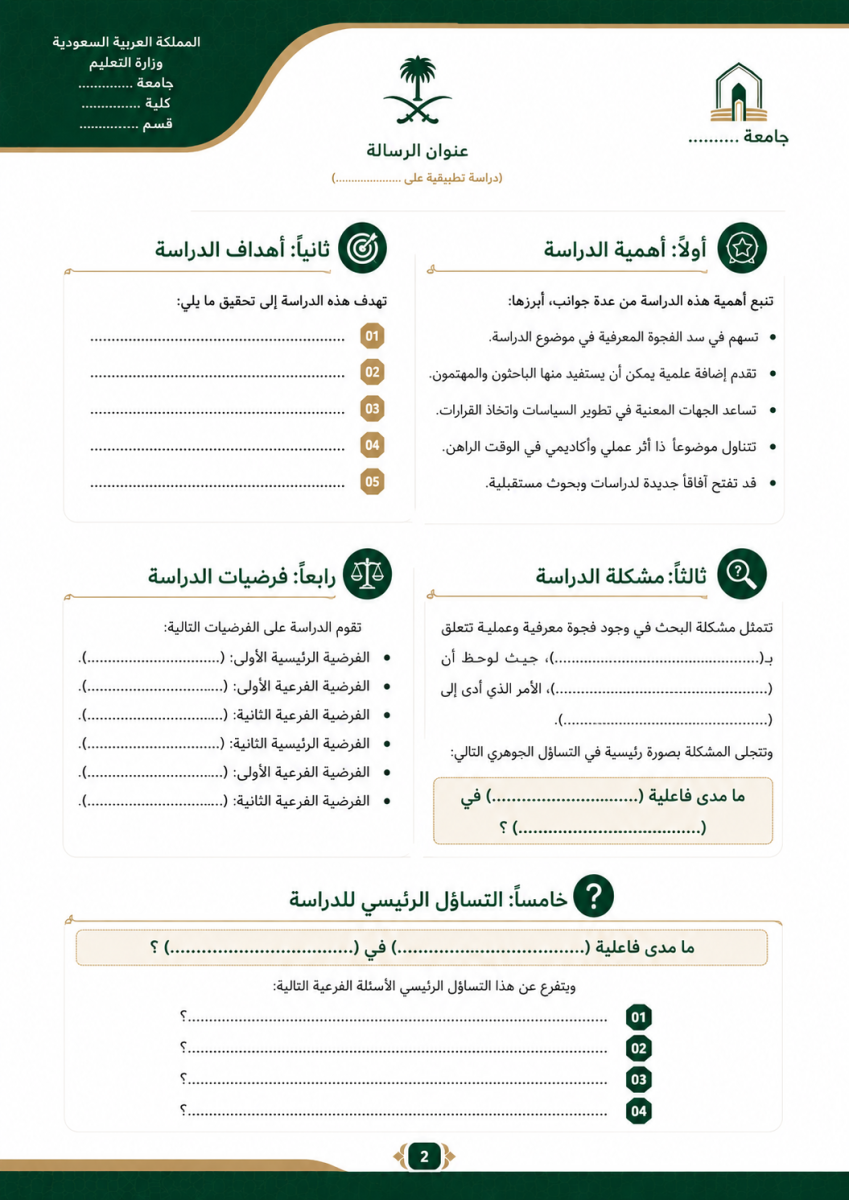 الأهمية العلمية والأهداف البحثية والتساؤلات والفرضيات